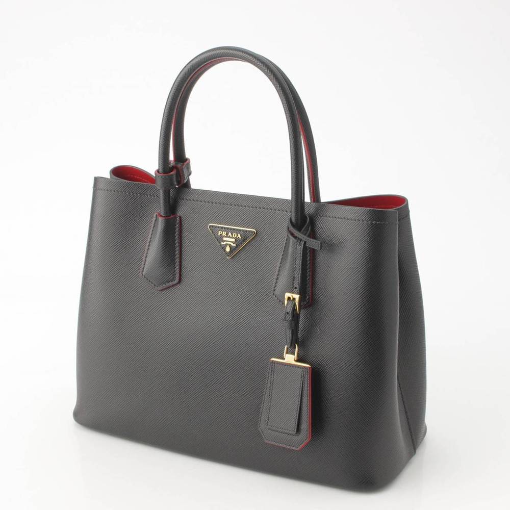 Prada 2way Handbag Saffiano Black Dubre Cuir